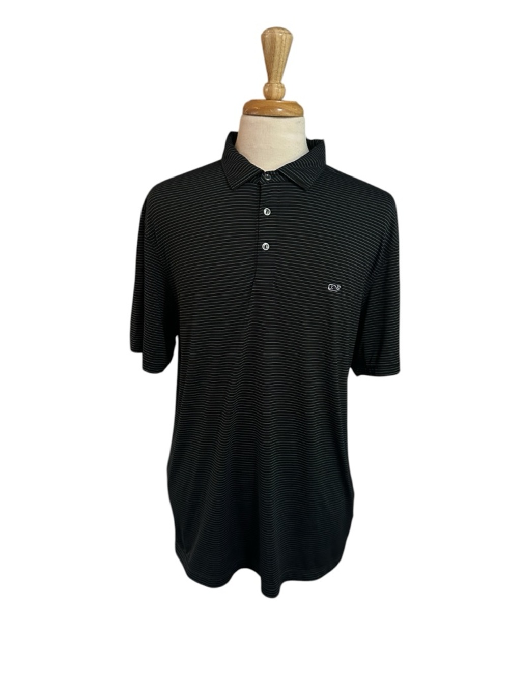 Vineyard Vines Polo Shirt Mens XL Blue Black Striped  Performance Golf Short S.